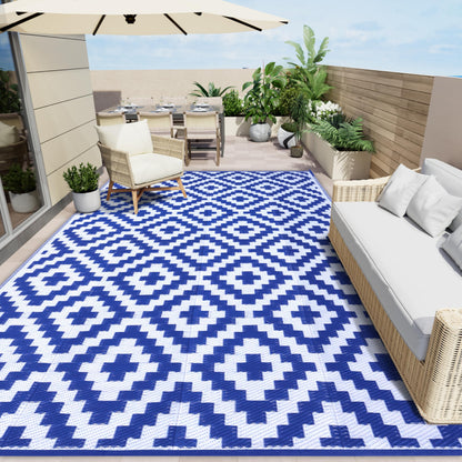 OLANLY Waterproof Outdoor Rug 9x18 ft, Outdoor Plastic Straw Rug for Camping, RV Mat Outside, Outdoor Carpet for Porch, Deck, Backyard, Balcony, Picnic, Blue & White