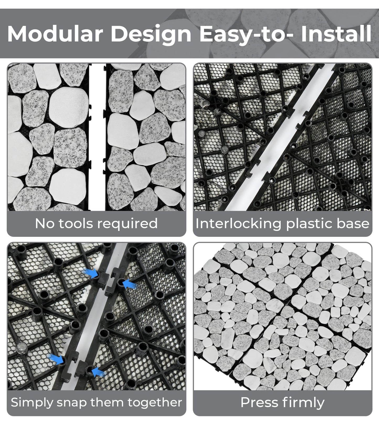 jxgzyy 4PCS Stone Decking Tiles, 11.8"x11.8" Pavers for Walkway