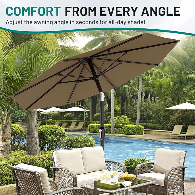 AreShark 9 FT Patio Umbrella for Outdoor, Outdoor Table Umbrella with Push Button Tilt and Crank, Outdoor Patio Umbrellas with 8 Sturdy Ribs for Market, Garden, Pool (Khaki)