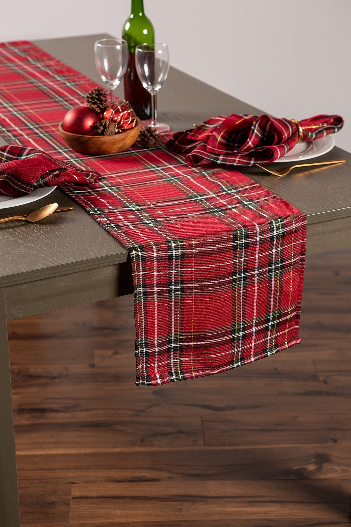 DII Holiday Dining Table & Kitchen Décor Metallic Fabric, Christmas Table Runner, 14x108, Red Tartan Plaid