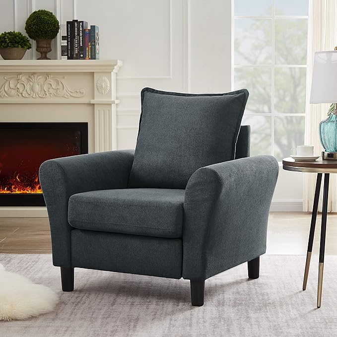 Mid-Century Accent Chair, Modern Linen Fabric Armchair
