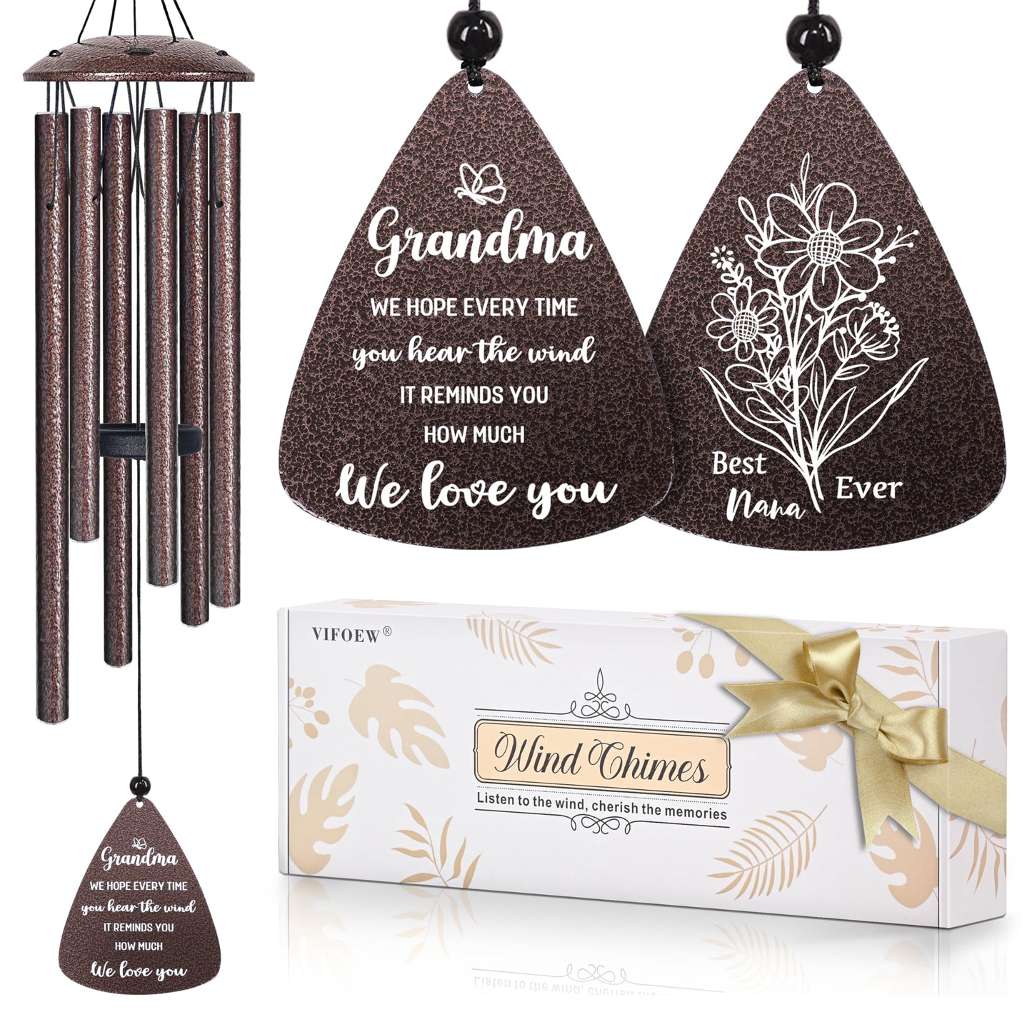 Gifts for Grandma, 32" Bronze Wind Chimes Grandma Gifts, Best Nana Ever Gift for Birthday Christmas for Grandmother Granny Grammy from Grandkids, Home Decor