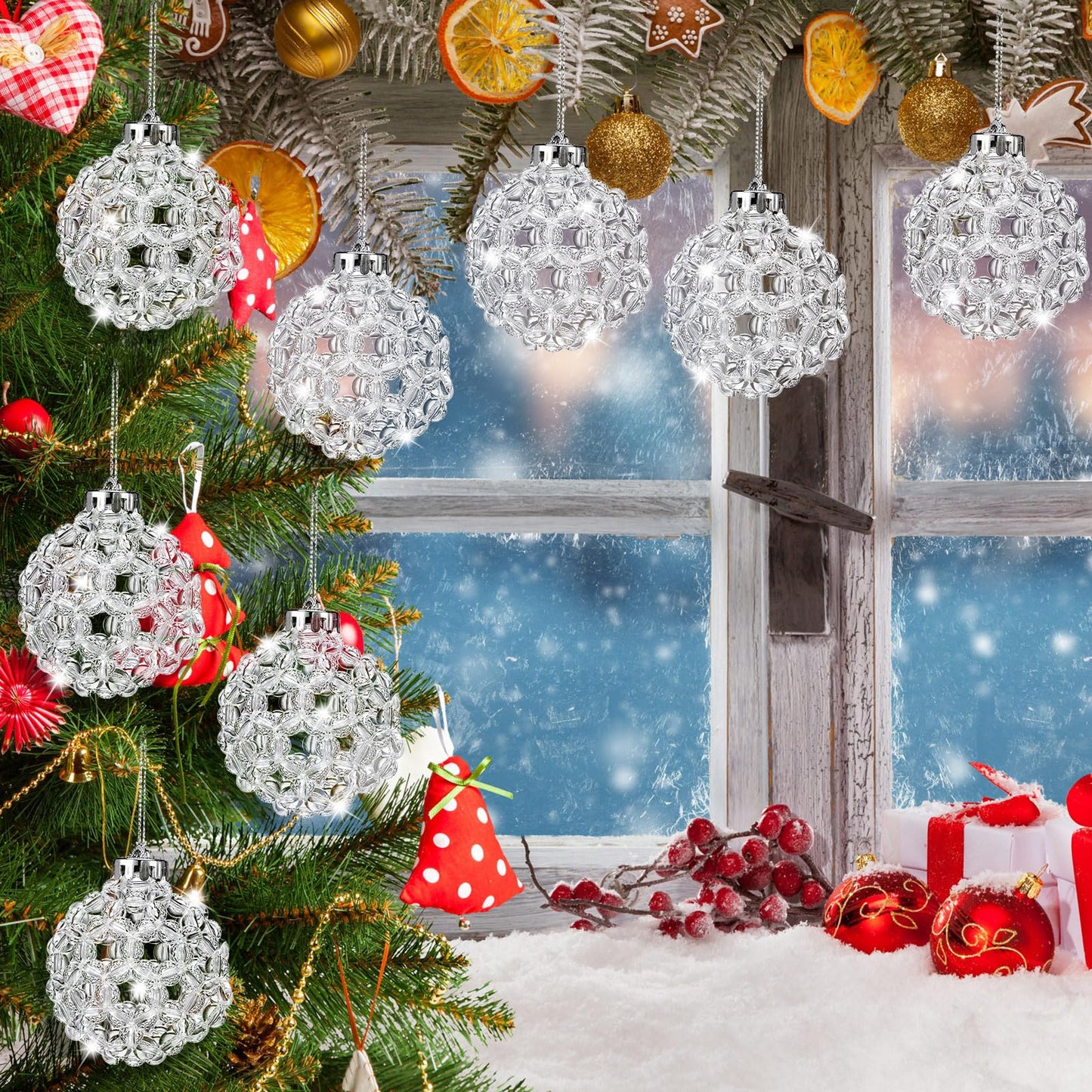 Norme 6 Pcs Beaded Crystal Christmas Balls Ornaments Handmade Ball 3.15 Inch Christmas Tree Decorations Hanging Acrylic Crystal Ornament for Xmas Wedding Party Holiday Decor