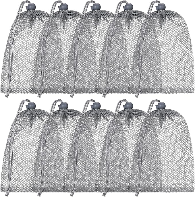 TecUnite 10 Pcs Mesh Bags Drawstring Laundry Bags Large Nylon Mesh Gift