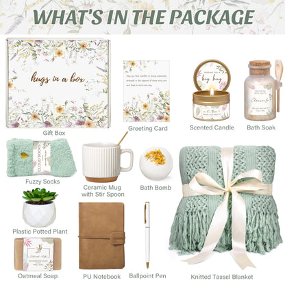 Lepiche Gifts for Women, Get Well Soon Self Care Package Box, Sending Hug Baskets Thinking of You Gift for Women Her New Mom Best Friend Birthday (Sage Green)