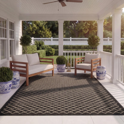 SAFAVIEH Washable Rug Outdoor Courtyard Collection - 6'7" x 9'6", Black & Beige, Non-Shedding & Easy Cleaning, Ideal for Patio, Backyard, Mudroom (CY6919-226)