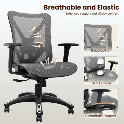 MOLENTS Ergonomic Office Chair, Mesh Computer Desk Chairs with Adjustable Lumbar Support, 3D Armrest, Tilt Function, Comfy Wide Seat, Executive Work Task Chair for Company & Home, Gaming Chair (Grey)