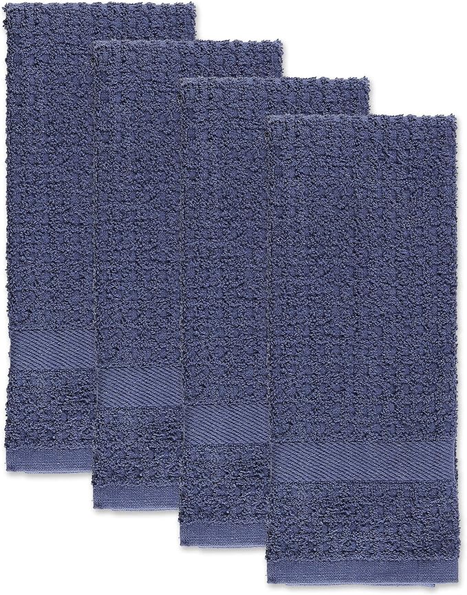 DII Basic Terry Collection Waffle Dishtowel Set, Solid French Blue, 4 Piece