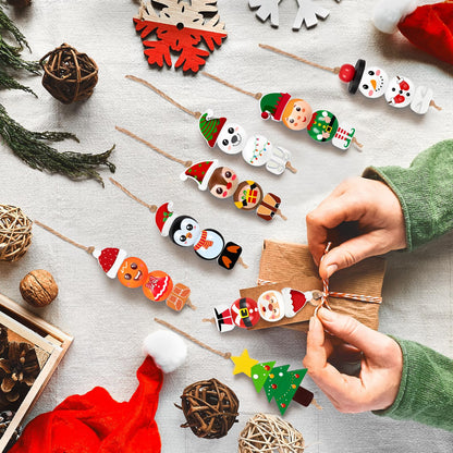 40Sets Christmas Wooden Beads Ornaments Crafts Kits：DIY Xmas Santa, Elf, Gingerbread, Penguin, Reindeer, Snowman, Tree Winter Decorations Stocking Stuffers Goodie Bag Party Supplies