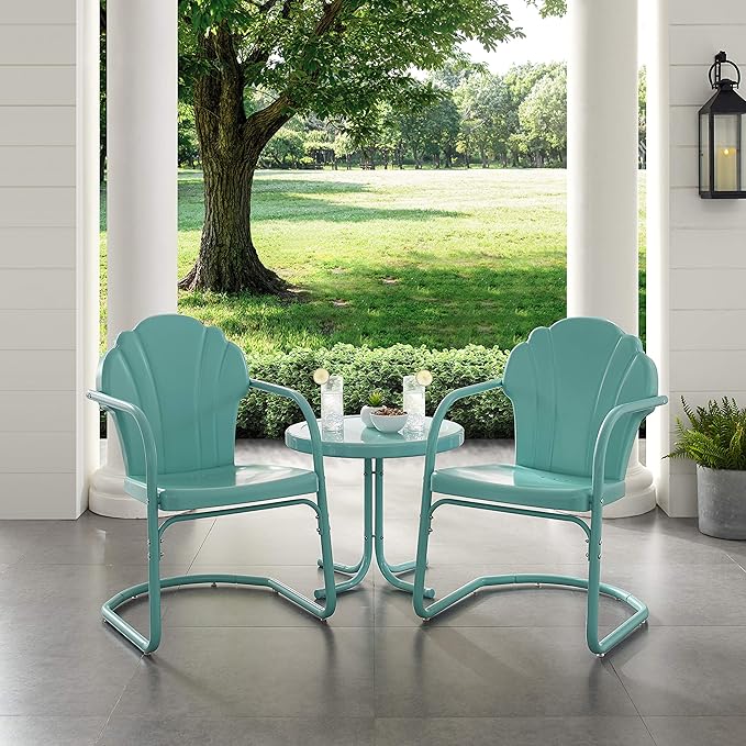 Crosley Furniture Tulip 3-Piece Outdoor Chair and Side Table Set, Retro Metal