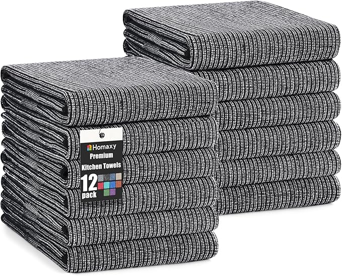 Homaxy Premium Kitchen Towels, Large Cotton Kitchen Hand Towels, Flat and Terry
