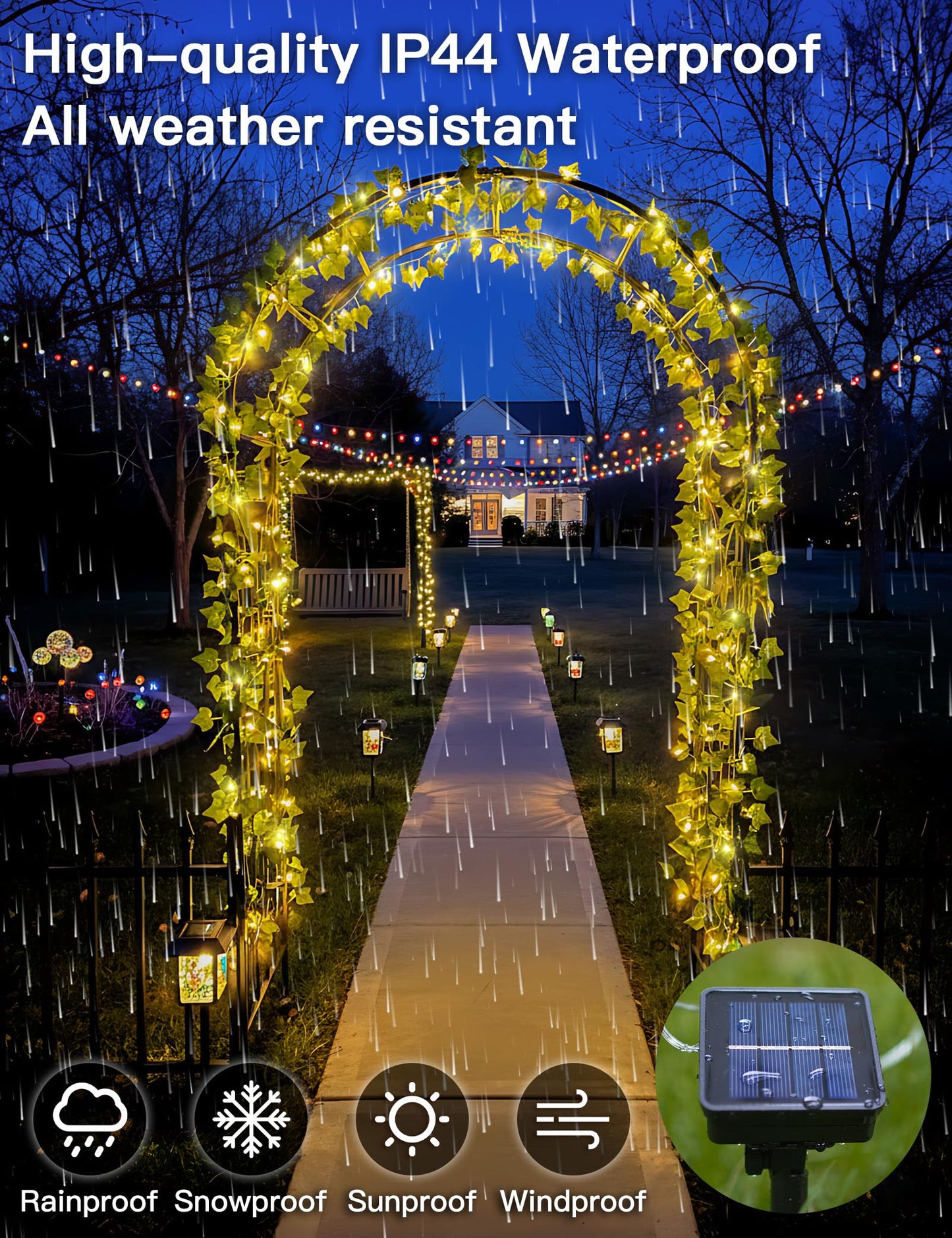 suddus Solar Ivy String Lights Outdoor Waterproof, 33Ft 100 LED Fake Vines with Lights, Artificial Greenery Leaf Fairy Light for Privacy Fence, Wall, Patio, Garden, Balcony Decor (Warm White)