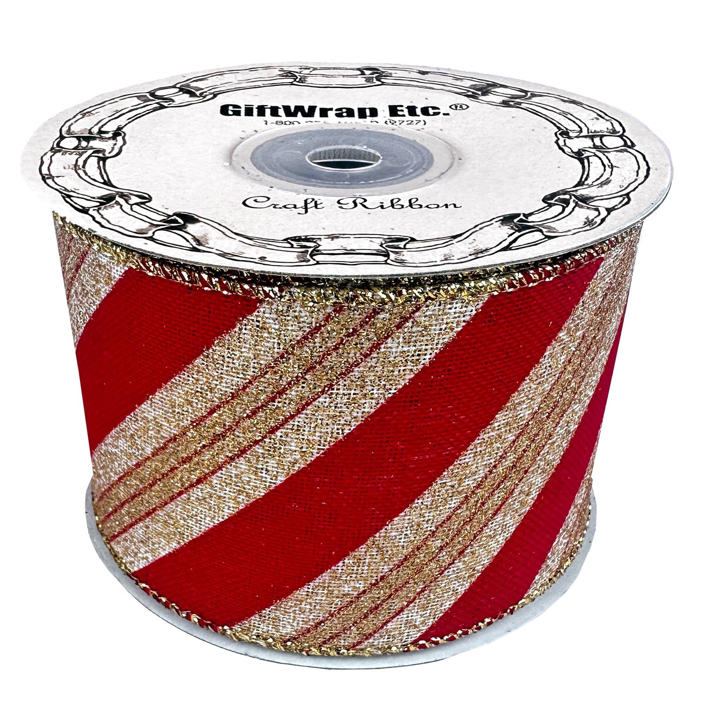Red Gold Striped Wired Ribbon - 2 1/2" x 10 Yards, Glittery, Sparkly, Christmas Tree Decor, Gift Basket Decoration, Wreath, Swag, Garland, Boxing Day, New Year's Eve
