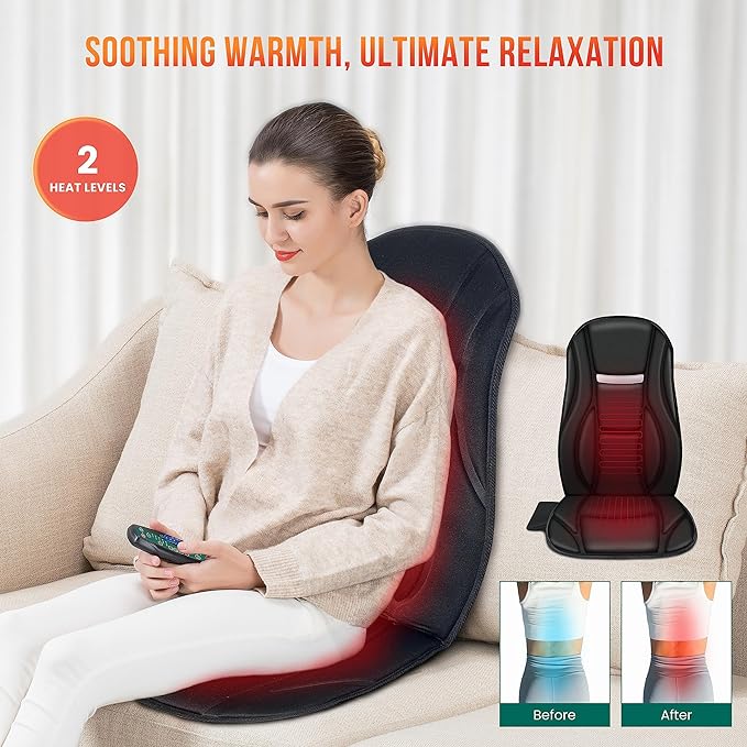 Snailax Vibration Back Massager with Heat, Seat Massager with 8 Vibrating Motors & 5 Modes, Chair Massager Cushion, Massage Pad for Chair, Office, Gifts for Lover