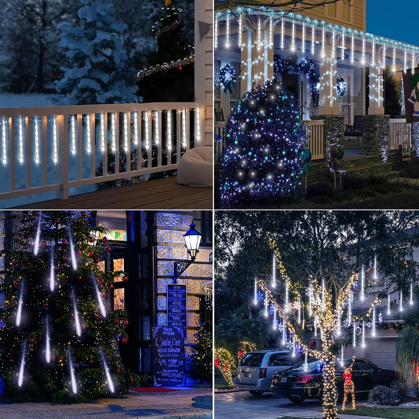 Christmas Decoration Outdoors- 32 Tubes (Equivalent to 4 Sets of 8-Tubes) Meteor Shower Rain Lights, White Falling Rain Lights for Christmas Decor Xmas Tree Halloween Yard Wedding Party, UL Plug