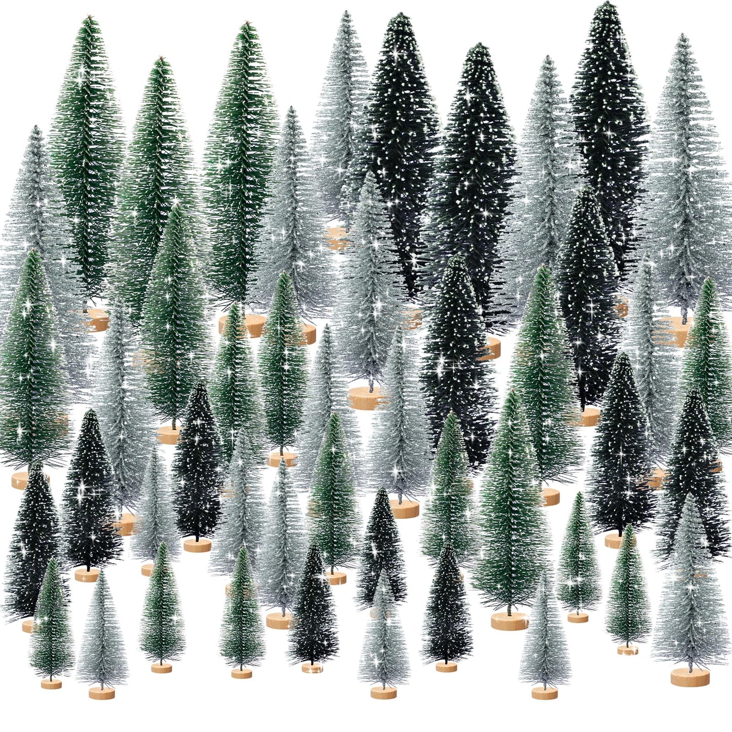 Tizuxa 30pcs Tiny Christmas Trees for Christmas Decorations, Mini Artificial Christmas Tree Small with Snowflakes Bottle Brush Trees for Christmas Decor Party Home Table Top Winter Crafts Decorations