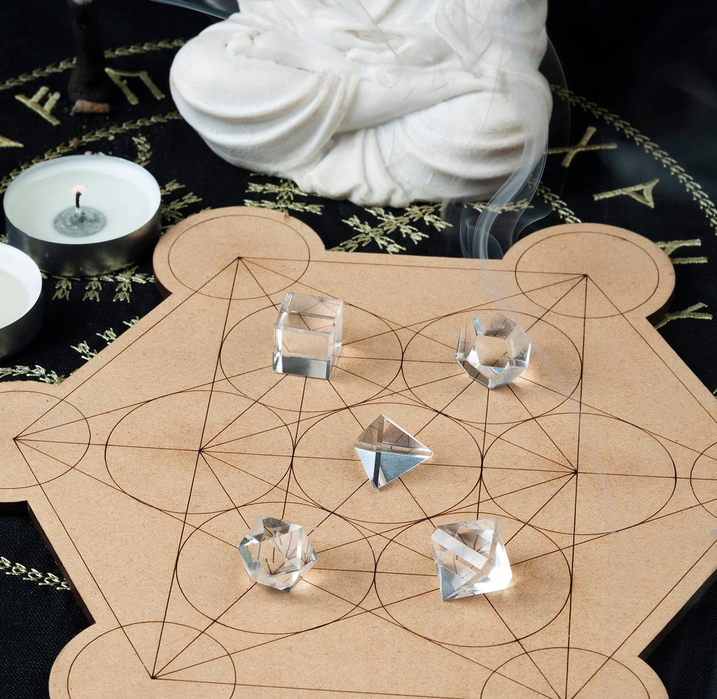 Crocon Clear Quartz 5 Pcs Platonic Sacred Stones Geometry Set for Chakra Stone Balancing Reiki Healing Spiritual Good Luck Home Office Decor Size: 15-20 mm