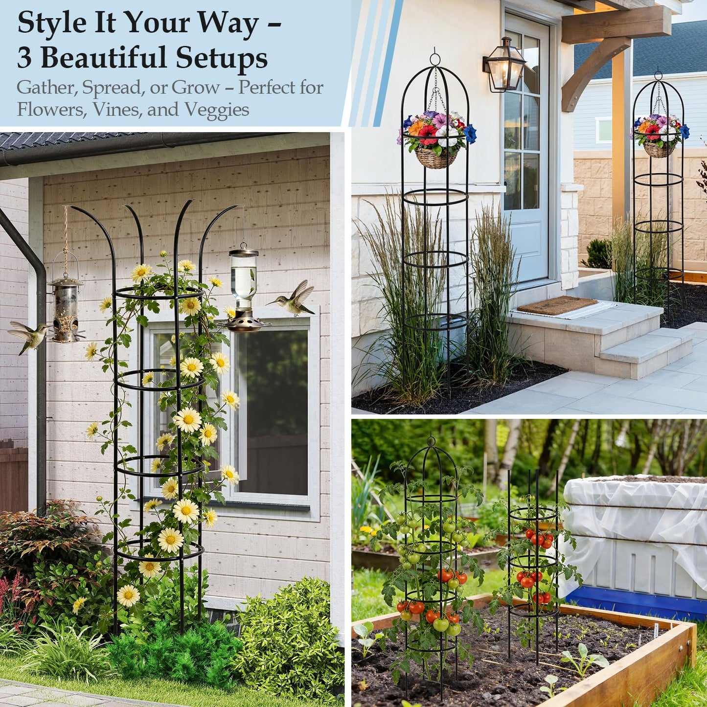 DEVISEFUN 100% Metal Trellis for Climbing Plants Outdoor 6.6ft 1PK,Garden Obelisk Trellis for Potted Plants Indoor with Ties and Butterflies,Plant Support for Clematis Tomato Cucumber Ivy Rose