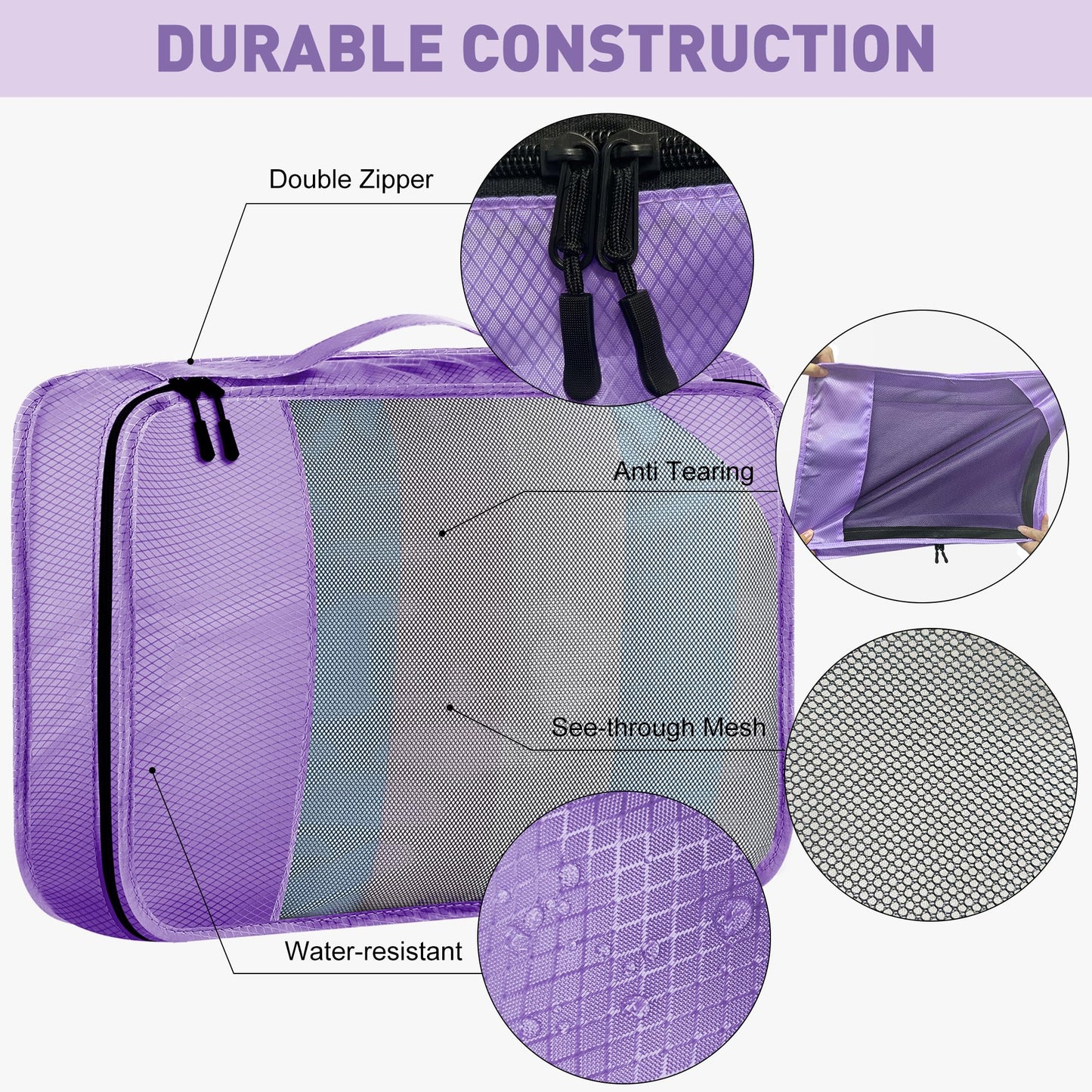 Toncoke 8 Set Packing Cubes for Travel Women Men Kids, Mesh Suitcase Organizer Bags Set for Luggage, 4 Sizes Extra Large, Large, Medium, Small, Travel Camping Essentials Accessories, Purple