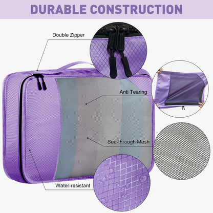 Toncoke 8 Set Packing Cubes for Travel Women Men Kids, Mesh Suitcase Organizer Bags Set for Luggage, 4 Sizes Extra Large, Large, Medium, Small, Travel Camping Essentials Accessories, Purple