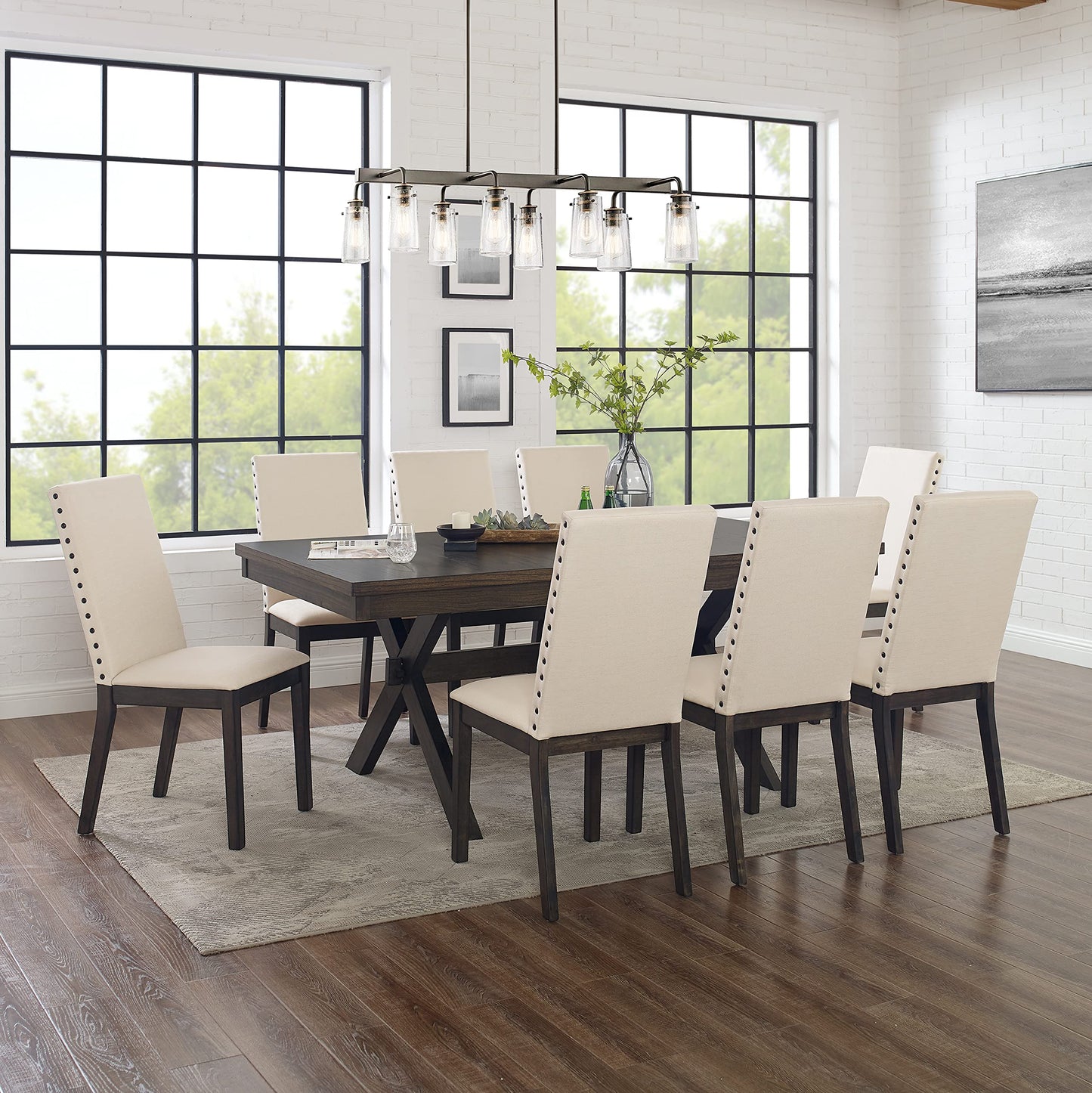Crosley Furniture Hayden 9-Piece Modern Farmhouse Dining Table Set for 8 with Parsons Chairs, Slate