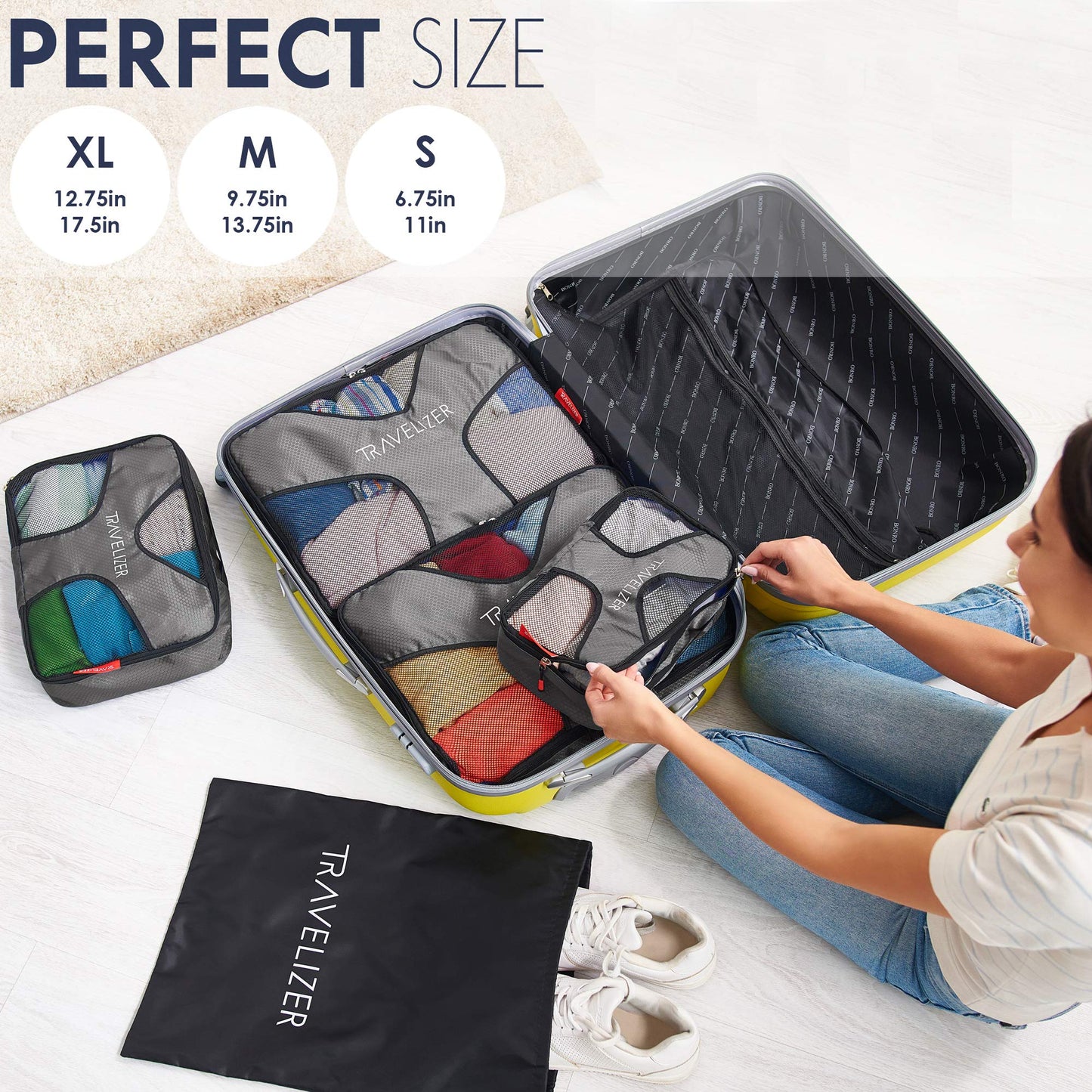 Travelizer - Grey Travel Packing Cubes 5 pcs Luggage Organizer Set for Bag & Suitcase