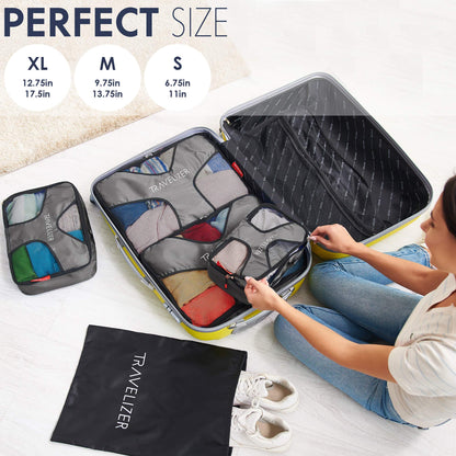 Travelizer - Grey Travel Packing Cubes 5 pcs Luggage Organizer Set for Bag & Suitcase