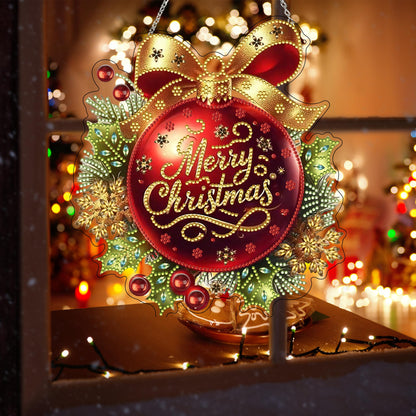 DIY Diamond Art Painting Wreath Kits，Special Shaped Rhinestone Hanging Ornament Diamond Art Window Pendants for Gift Home Garden Wall Hanging Kits,Double Sided (Merry Christmas)