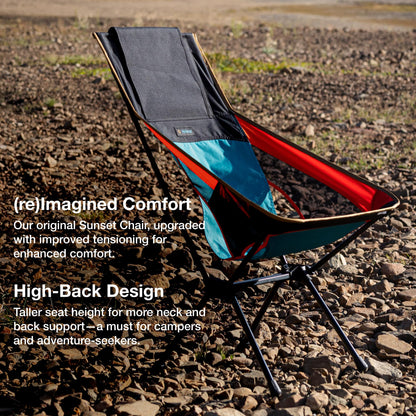 Helinox Sunset Chair (re), Packable Outdoor Furniture, Summer Vacation Holiday Seat, Foldable, Lightweight High-Back Comfort, Sustainable Eco-Friendly Materials, 3.66 lbs(1.6 kg), Heritage Multi Block