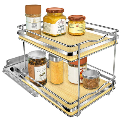 LYNK PROFESSIONAL® Pull Out Spice Rack Organizer for Inside Kitchen Cabinets - 4-1/4 inch Wide - Slide Out Drawer – Chrome Sliding Spice Cabinet Organization Shelf Racks - 2 Tier