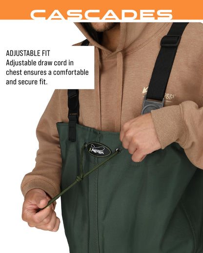 Frogg Toggs Cascades 2-ply Poly/Rubber Bootfoot Chest Wader, Felt Outsole, Forest Green, Size 14