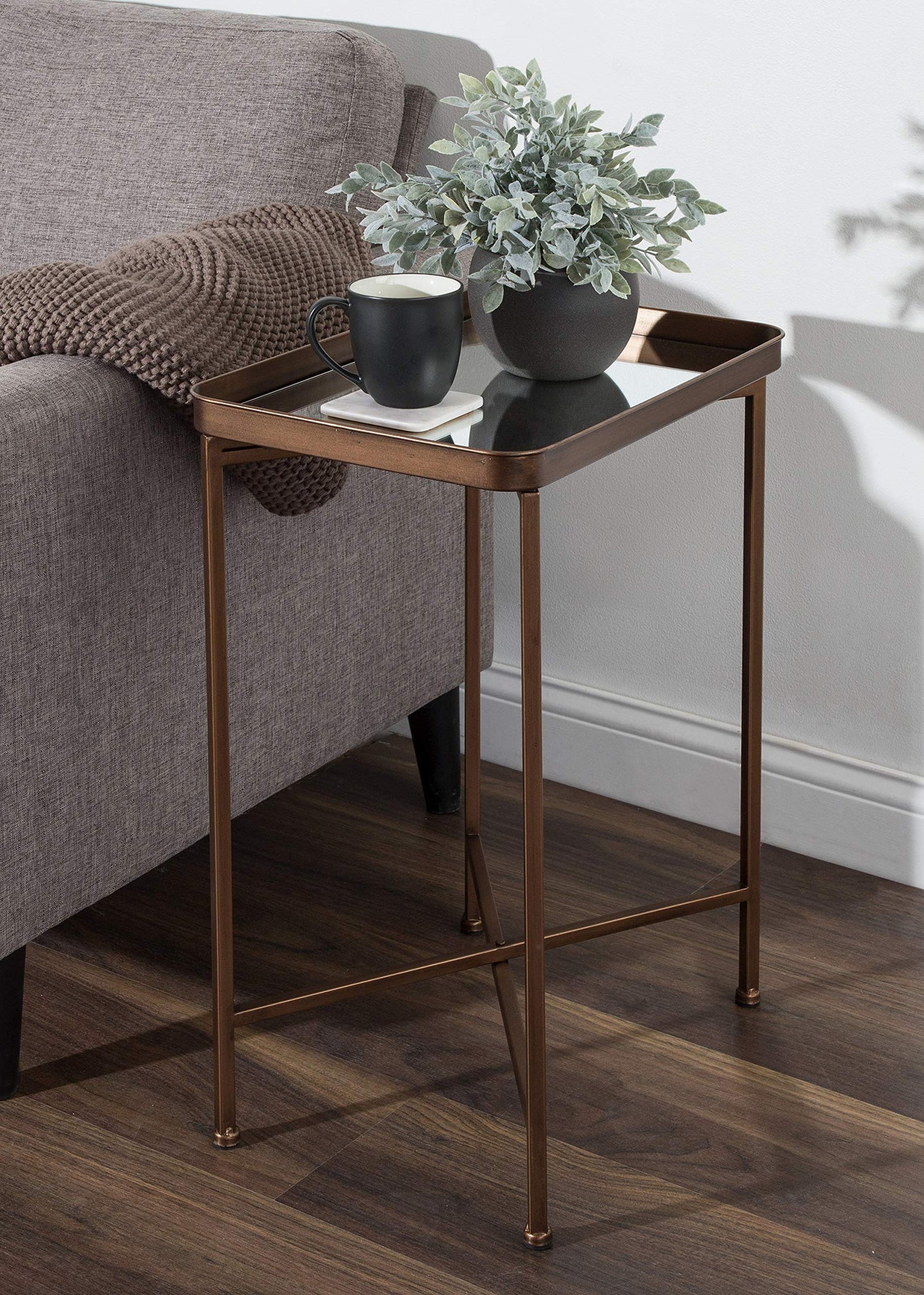 Kate and Laurel Celia Modern Mirrored Tray Side Table, 18 x 12 x 26, Dark Bronze, Foldable Rectangular End Table for Storage and Display