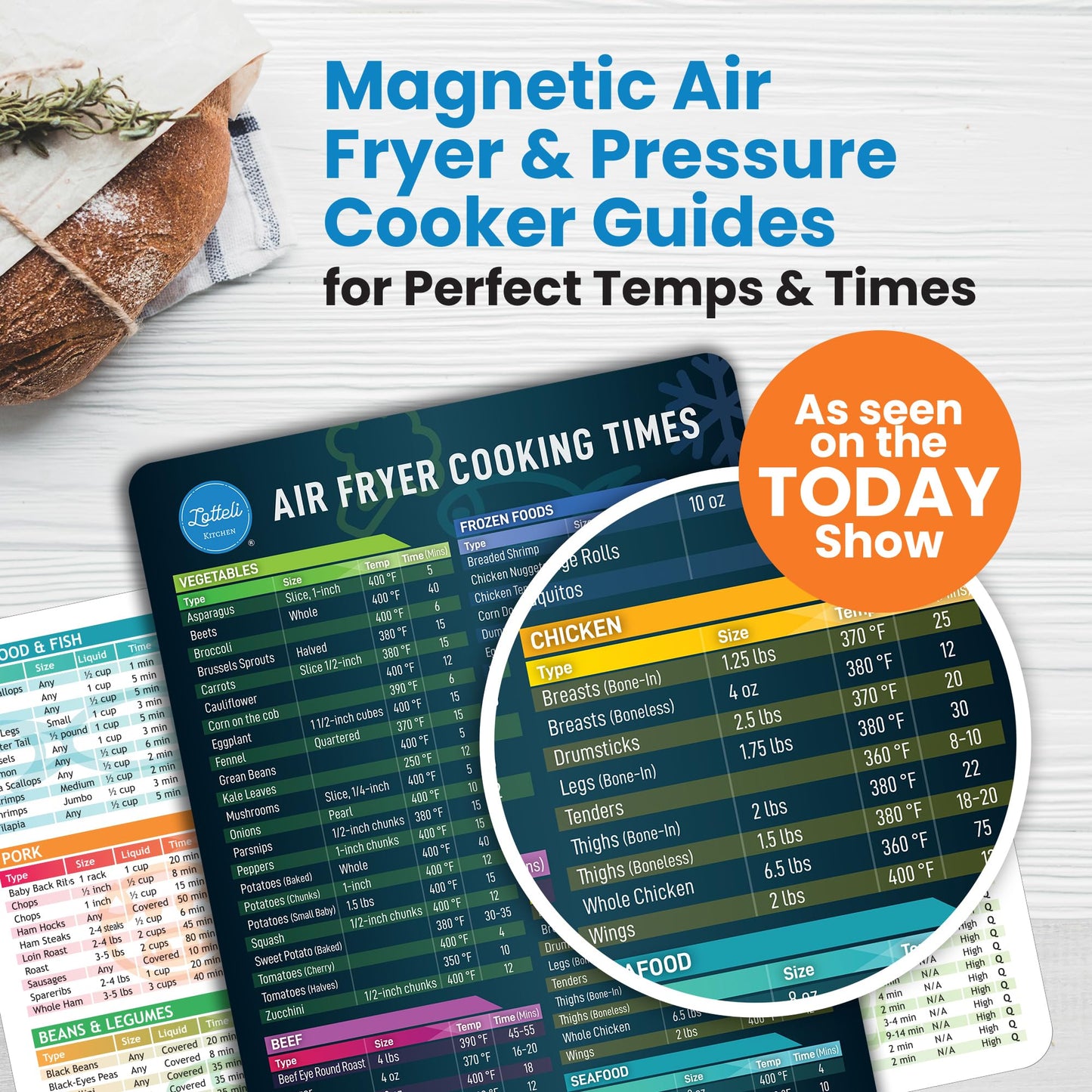 Air Fryer Magnetic Cheat Sheet Set - Air Fryer Accessories Cookbook - As Seen on the Today Show an Easy to Use AirFryer Time Chart Set - Strong Magnet Quick Reference Cooking Guide for Frying (Black)