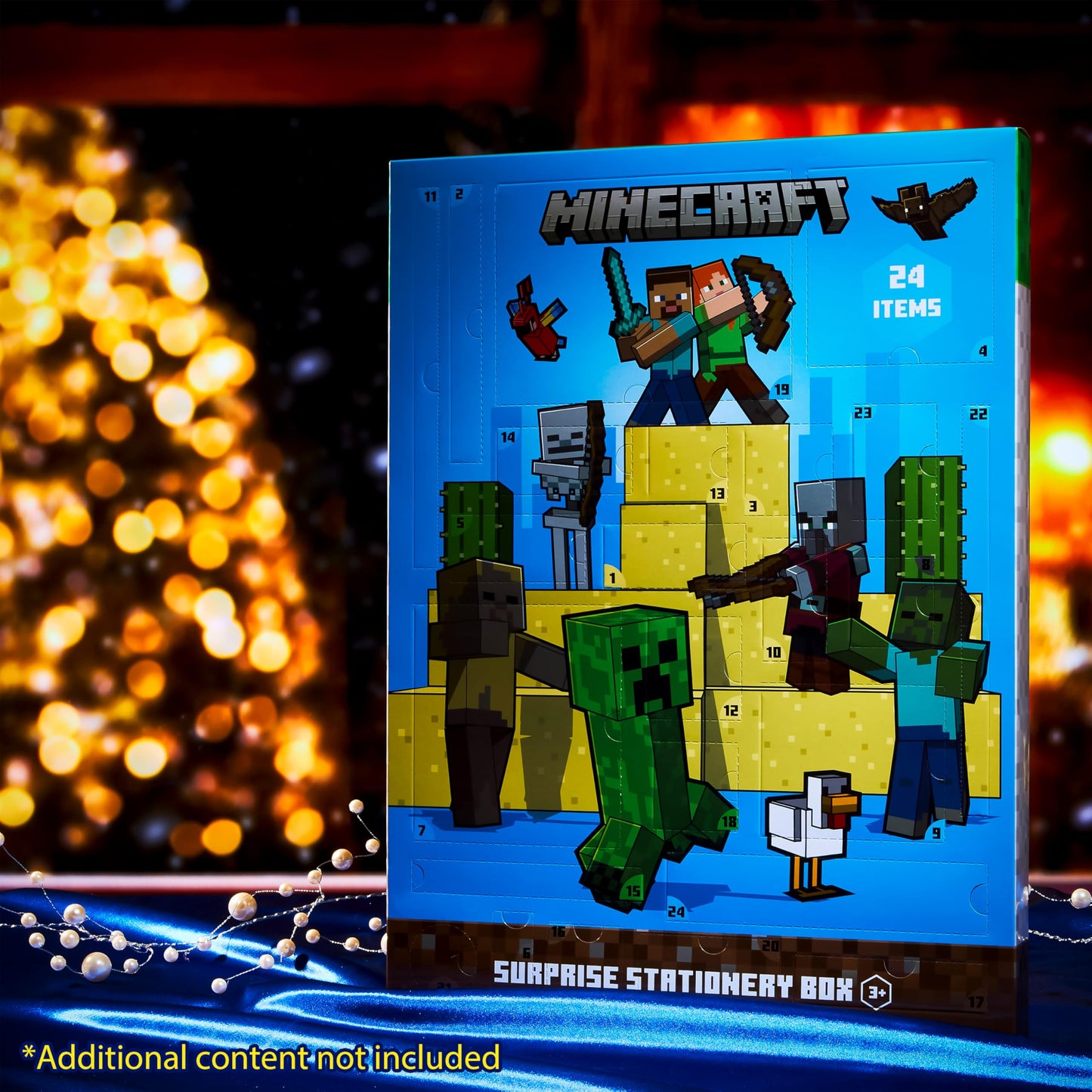 Minecraft Advent Calendar 2025 Stationery and Accessories Creeper Christmas Countdown Calendar Pens Gamer Stickers Keyring (Blue/Green)