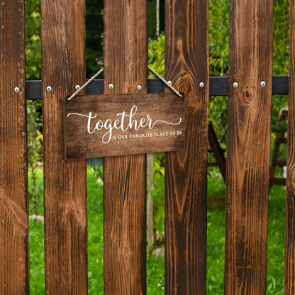 FUGWN Together Is My Favorite Place to Be Hanging Wooden Signs 12x6, Rustic Farmhouse Family Wall Decor Wood Plaque Hanging Decorations for Home Living Room Couples Bedroom Door Decor