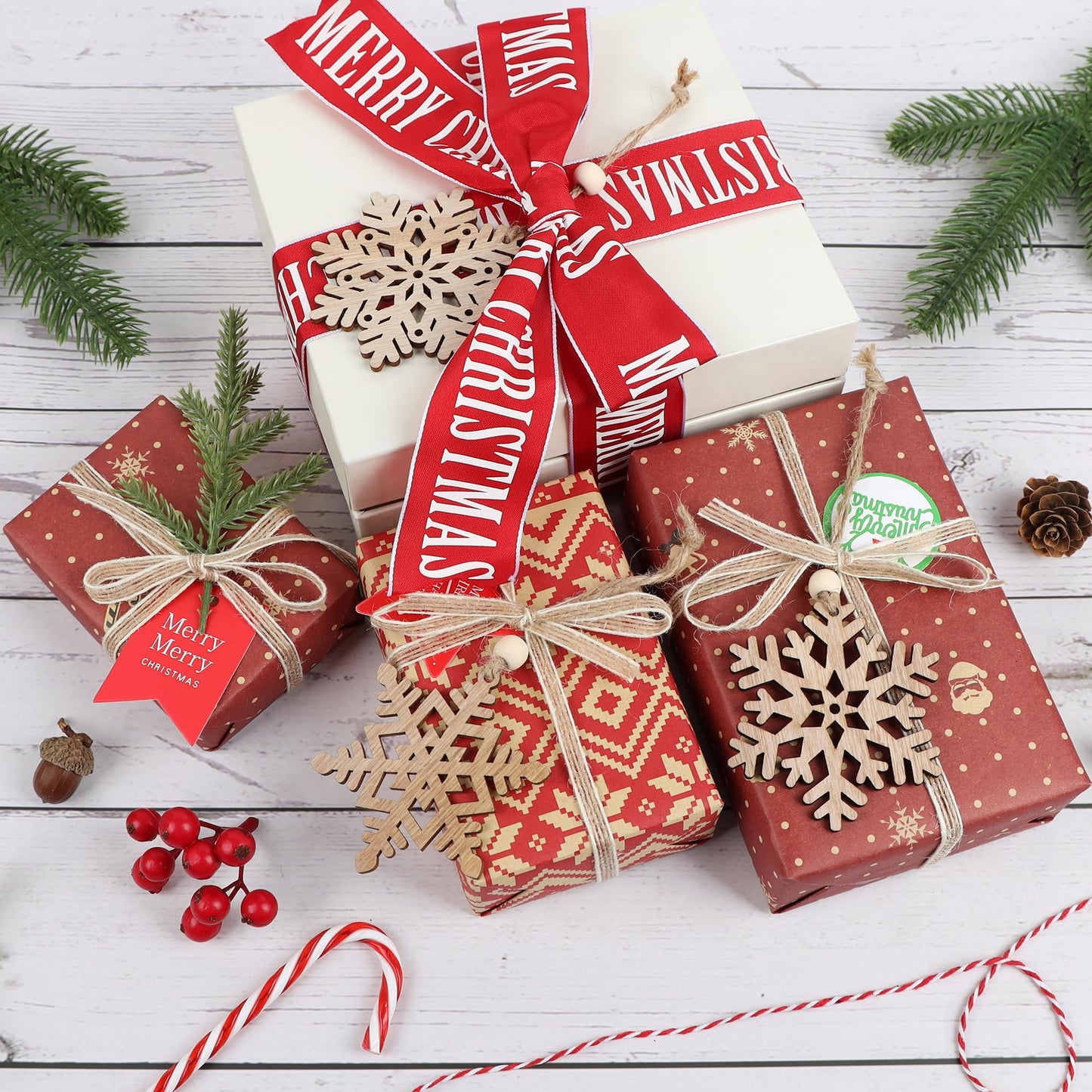 24 Pieces Wooden Snowflakes Ornaments 3inch Snowflake Christmas Ornament for Winter Christmas Tree Decoration Holiady Gift Crafts