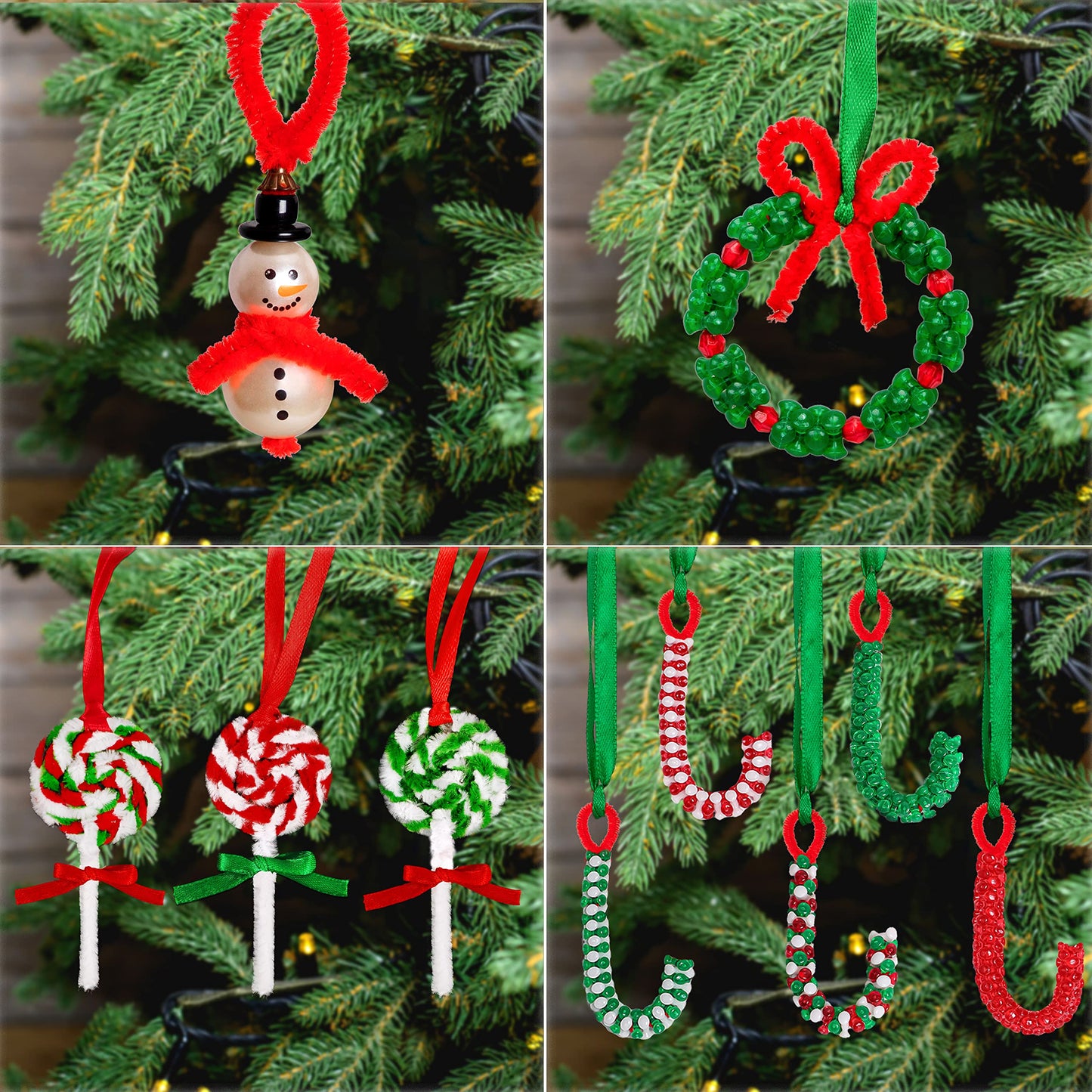 luck sea 40PCS Christmas Crafts Beaded Ornament Kit - Including 10 PCS Snowman,12 PCS Wreath,8PCS Candy Cane,10PCS Lollipop, Xmas Holiday Party Tree Favor Decorations