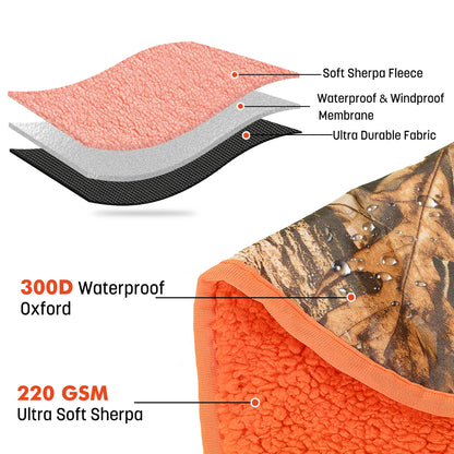Tirrinia Waterproof Outdoor Blanket with Sherpa Lining, Windproof Triple Layers Warm Comfy Foldable for Camping Stadium, Sports, Picnic, Grass, Travel, Camo Orange Emergency Car Blanket 51''X 59''