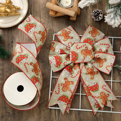 JarThenaAMCS Christmas Wired Edge Ribbon Gingerbread Candy Cane Craft Ribbon 2.5 Inch x 12 Yard Xmas Winter Fabric Ribbons for Wreath Bow DIY Wrapping Party Decor
