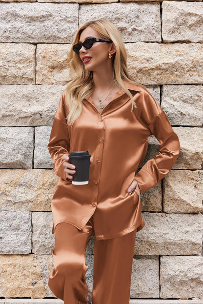 Ekouaer Silk Pajamas for Women Set Long Sleeve Button Down Lounge Set Soft 3 Piece Pj Sets Sexy Cami Top and Long Pants S-XXL