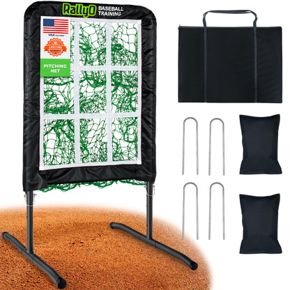 Pitching Net, 9 Hole Baseball & Softball Pitching Net with Strike Zone, Adjustable Pitching Target with 9 Pocket Design, Portable（Superior Net）