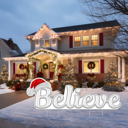 Large Believe Die Cut Christmas Classic Yard Sign for Home Decor and Lawn Decoration With Stakes, Merry Christmas Sign