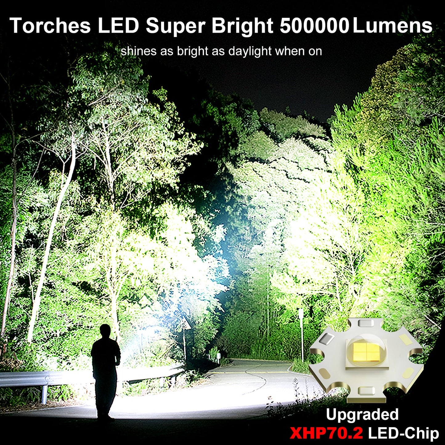 Shadowhawk Rechargeable Torch, 500000 Lumen Torches LED Super Bright, 5000 mAh Long Lasting, Adjustable Focus, IP67 Waterproof, 5 Modes, Powerful Handheld Flashlight for Power Cuts, Camping, Emergency