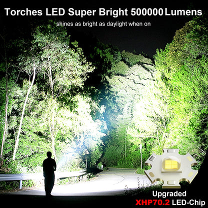 Shadowhawk Rechargeable Torch, 500000 Lumen Torches LED Super Bright, 5000 mAh Long Lasting, Adjustable Focus, IP67 Waterproof, 5 Modes, Powerful Handheld Flashlight for Power Cuts, Camping, Emergency