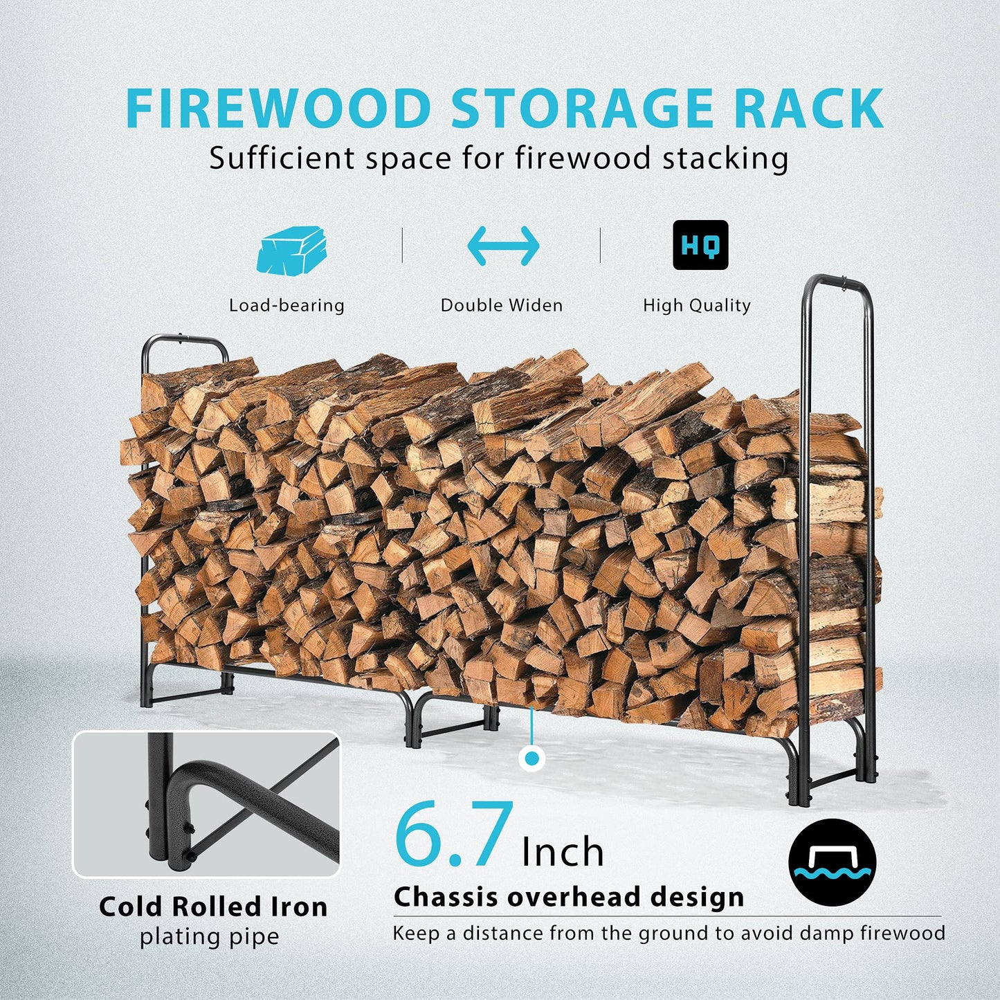 VIVOHOME 21.5 Inches Folding Heavy Duty Firewood Storage Log Rack with 8ft Heavy Duty Indoor Outdoor F
