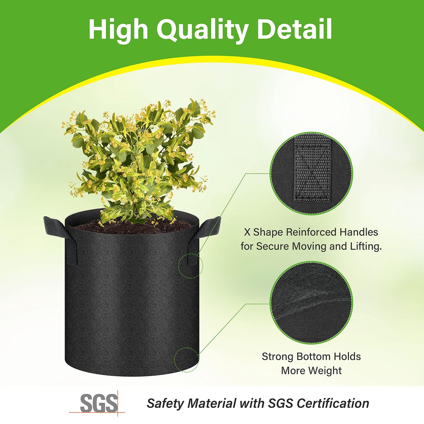 HealSmart 12-Pack 2 Gallon Grow Bags, Nonwoven Aeration Fabric Pots with Handles, Cloth Plant Pots, Suitable for Garden Fruits, Vegetables, Tomato and Flowers, Black