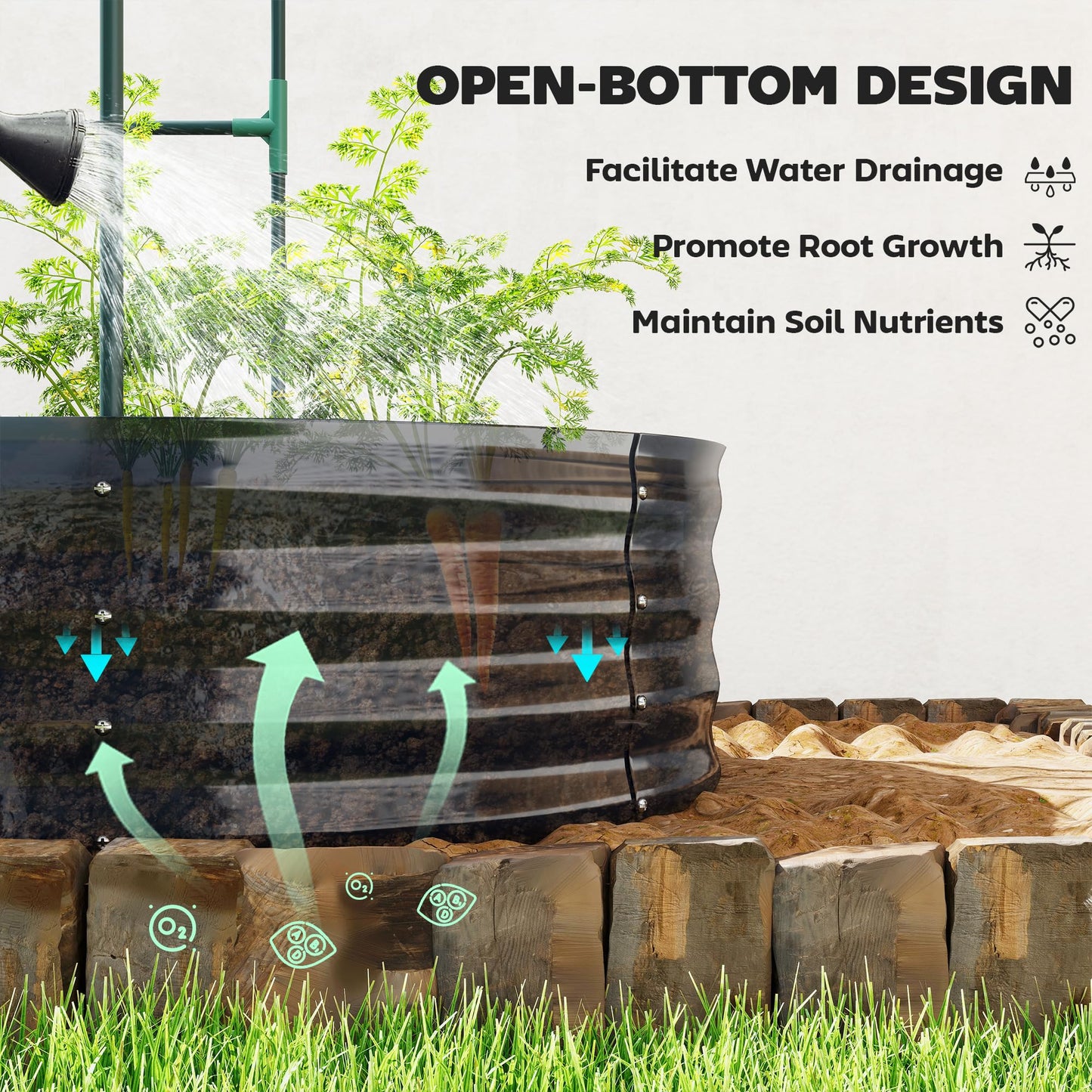 Outsunny Galvanised Raised Garden Bed with Arched Trellis, 5 x 3 x 6ft Metal Outdoor Planter Box with Open Bottom Design, Modular Raised Bed with Gloves for Vegetable Flower, Easy Assembly, Dark Gray