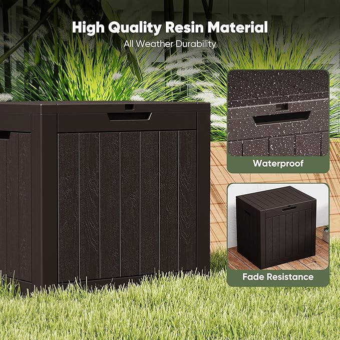 NEWBULIG 31 Gallon Deck Box, Weatherproof Resin Lockable Outdoor Storage for Secure Package Deliveries and Indoor Storage in Garden or Patio, Backyard
