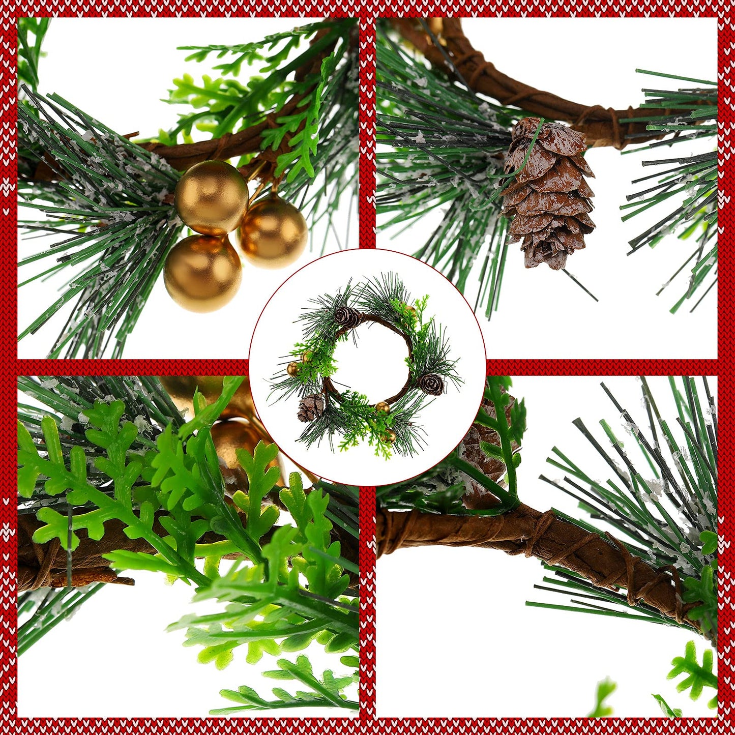 6 Pcs Christmas Candle Ring 4.7 Inch Mini Christmas Wreaths for Home Cabinets Artificial Berry Candle Rings with Pine Cones Small Wreaths for Home, Wedding, Christmas Holiday Table Decoration