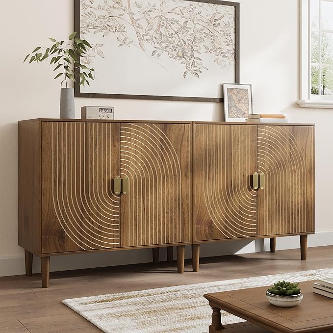 Smuxee Walnut Sideboard Cabinet, Freestanding Buffet Cabinet